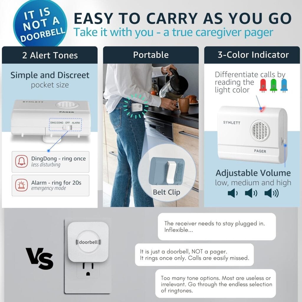 Caregiver Pager Wireless Call Buttons for Elderly Monitoring SOS Alert System Portable Alarm for Nurse Call Seniors Patients Emergency Home