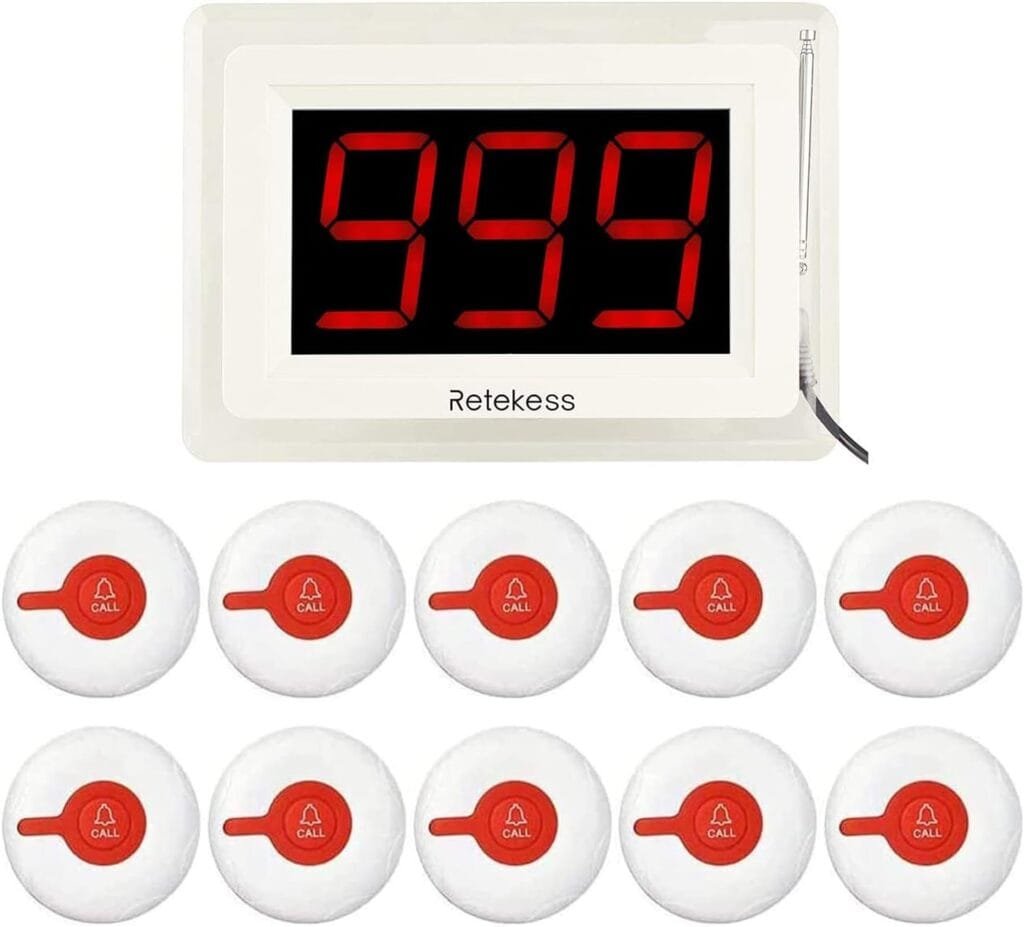 Retekess T114 Caregiver Pager,Wireless Calling System,15 Level Volume,10 Waterproof Alert Call Buttons for Clinic,Hospital,Nurses Station