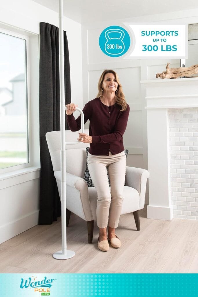 Stander Wonder Pole Lite, Adjustable Floor to Ceiling Safety Grab Bar with Security Support Handle for Fall Prevention, Tension Mounted Transfer-Pole for Adults, Seniors, and Elderly, White Stander Wonder Pole Lite, Adjustable Floor to Ceiling Safety Grab Bar with Security Support Handle for Fall Prevention, Tension Mounted Transfer-Pole for Adults, Seniors, and Elderly, White