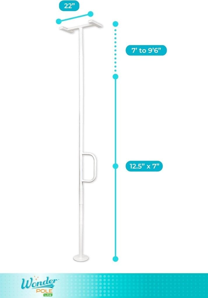 Stander Wonder Pole Lite, Adjustable Floor to Ceiling Safety Grab Bar with Security Support Handle for Fall Prevention, Tension Mounted Transfer-Pole for Adults, Seniors, and Elderly, White Stander Wonder Pole Lite, Adjustable Floor to Ceiling Safety Grab Bar with Security Support Handle for Fall Prevention, Tension Mounted Transfer-Pole for Adults, Seniors, and Elderly, White