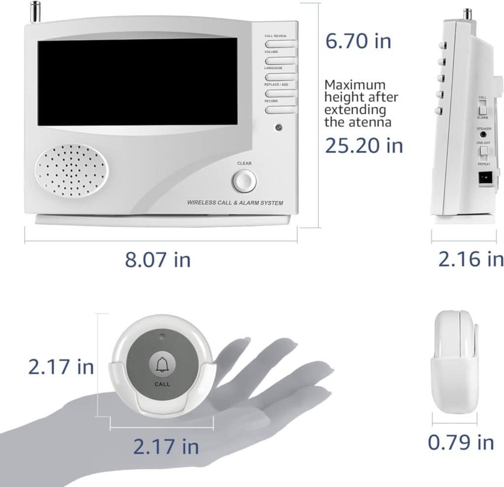Wireless Calling System, Caregiver Pager for Nurses Station, 10 Waterproof Call Buttons with 1 Monitoring Unit for Emergency, Patients Seniors Clinic, 7 Languages Alert, White Wireless Calling System, Caregiver Pager for Nurses Station, 10 Waterproof Call Buttons with 1 Monitoring Unit for Emergency, Patients Seniors Clinic, 7 Languages Alert, White